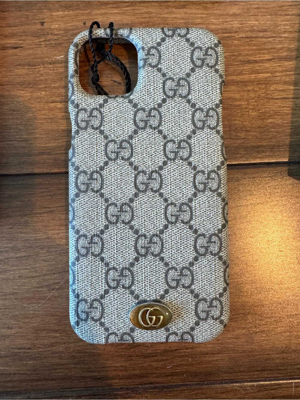 Gucci Beige & Brown GG Monogram Phone Case with Gold Logo iPhone 14 Plus